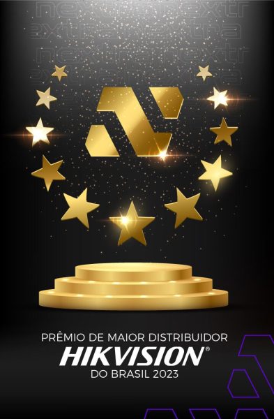 Imagem ilustrativa do prêmio que a Nextra recebeu como maior distribuidor do Brasil de produtos Hikvision